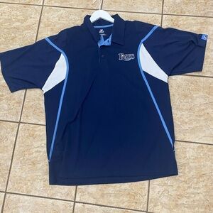 Majestic Blue and White Tampa Bay Rays Polo Shirt Sporty Design